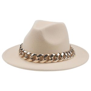 Mulheres Chapéu Luxo Grande Brim grosso Corrente de Ouro Fascinator Beige Bone para Homens Mulheres Panamá Hat Fedora Hats Sombrero Hombre