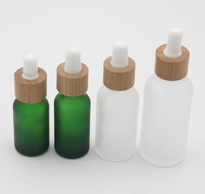 10 15ml 20 30ml Frosted Clear Glass Dropper Bottle with Bamboo Lid Cap Essential Oil Green