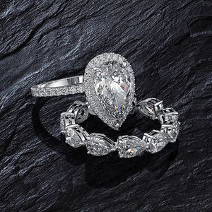 Wholesale women wedding band set for sale - Group buy Luxury Water Drop ct Moissanite Diamond Ring sets Real sterling silver Engagement Wedding band Rings for Women Jewelry