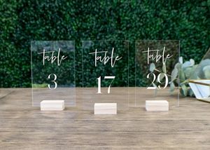 Wholesale table numbers stands holders for sale - Group buy Party Decoration Rustic Wood Table Numbers Wedding Numbers With Holders Acrylic Calligraphy Wedding Signage Clear Number Stand