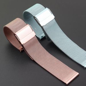 Uhrenarmbänder Mesh Milanaise-Stahlband Metall Ultradünnes Universal-Edelstahlarmband Rosa-blaues Armband 20 mm 22 mm