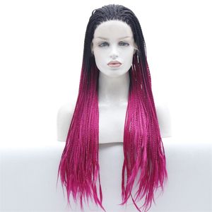 HD Box Braided Synthetic Lace Front Wig Simulation Human Hair Frontal Braids Wigs For Black Women 19813-IIIPINK