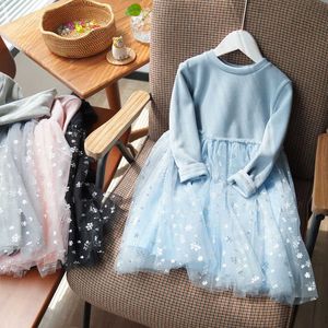 Meninas bonito rosa azul princesa vestidos outono inverno floco de neve malha vestido 2-6 anos crianças roupas casuais bebê menina vestidos q0716