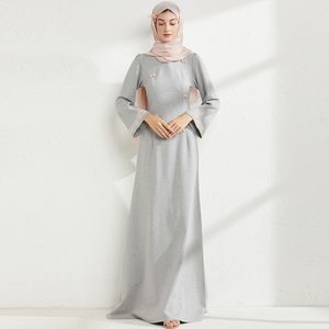 فستان مدرج للسيدات من الياقات الطويلة الأكمام المزينة بالخرز الأنيق Maxi Muslim Designer Dresses Vestidos