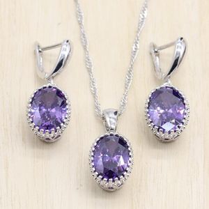 Orecchini Collana Colore argento Parure di gioielli Viola Azzurro Zircone cubico Orecchini/Pendente/Collana J