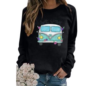 Damen Hoodies Sweatshirts Cartoon Auto Druck Frauen Sweetshirts Lose Lässige Rundhals Langarm Top Vintage Y2K Kleidung Anime Pullo