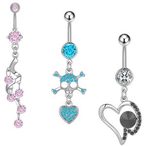 Azul cor-de-rosa cor preta crânio vintage umbigo piercing bell botão anéis aço inoxidável cirúrgico para mulheres moda verão praia festa jóias