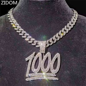 Mężczyźni Hip Hop 1000 Liczba Naszyjnik Wisiorek z 13mm Miami Cuban Chain Iced Out Bling Hiphop Naszyjniki Mężczyzna Moda Biżuteria 210721