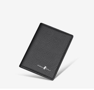 Genuine Leather Fashion Wallet Male Slim Short Wallet for Card Holders Mini Purse Black