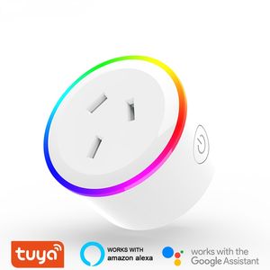 Tuya Smart Plug WiFi Socket AU US UK EU-pluggar arbetar med Alexa Google Hem Mini Timer Justerbar RGB Night Light