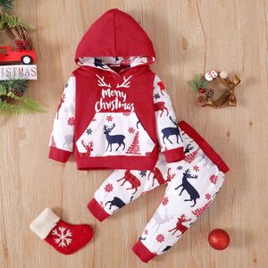 Newborn Baby Xmas Clothes Long Sleeve Hooded Tops Coat Deer Print Pants Baby Girls Outfits Tracksuit for Boys Christmas Outfits# G1023
