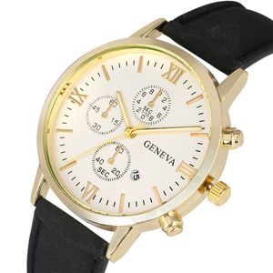 Dekoration Gefälschte Chronograph Zifferblatt Quarz Herrenuhr Stilvolle Casual Herren Leder Armbanduhren Automatische Datumsanzeige Männliche Armbanduhr Armbanduhren