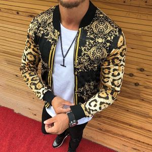 Men Spring Leopard Print Jackets Fashion Trend Hip Hop Zipper Pullover Slim Coats Designer Male Long Sleeve Streetwear Casual Outerwear