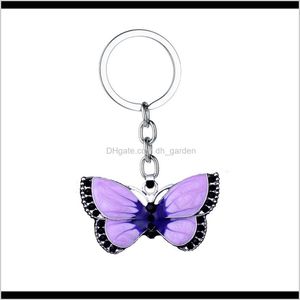 Key Rings Drop Delivery 2021 Purple Butterfly Keychains Crystal Rhinestone Charm Pendant Keyrings Lovers Couples Romantic Jewelry Valentines