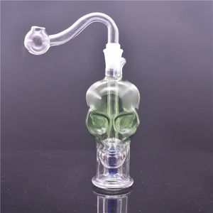 Skull Shape hand smoking water pipe bubbler recycler Bong cheapest Portable ashcatcher Bong with glass oil burner pie and hose DHL free