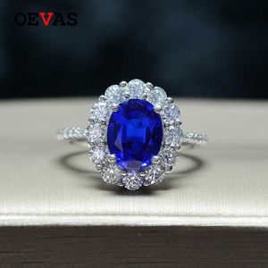 O as Sterling Silver mm Sapphire Oval Anéis de Casamento para Mulheres Espumante Alto Carbono Diamante Partido Fine Jóias Presente
