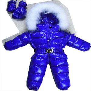 Winter Baby Down Scossuit 0-3t Toddler naturalny futra kołnierz wypełniony w dół 10 kolorów nowonarodzone niemowlęta zagęszczenie ciepła odzież wierzchnia