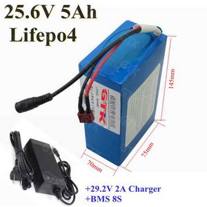 25.6V 24V 5AH LIFEPO4 litiumbatteri med BMS 24V 5000MAH 3.2V-celler för RO BOMOW Robotic gräsklippare + 2A laddare