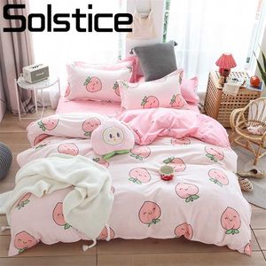 Solstice Home Textile Girl Kids Barnsängar Set Honey Peach Pink Duvet Cover Sheet Pillowcase Kvinna Vuxen sängar Sheet King Queen Full 211007