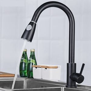 Stretchable 304 All copper multifunctional universal pull out faucet with single handle 360 degree rotation suitable for kitchen dish washing basin