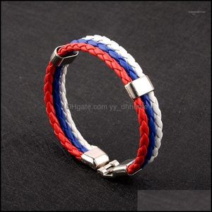 Charm Jewelrycharm Bracelets Russia Spain Bracelet France Brazil Flag Leather Team Mens Football Fans Unisex Bangle Jewelry1 Drop Delivery 2