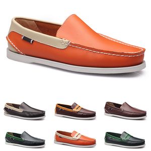 Couro Ervilhas Masculinas Casuais Sapatos Driving Sole Sola De Couro De Borracha De Borracha Luz Tan Nu Exército Verde Borgonha Bege Bege Split All Match Lazy Champagne Sneakers Color23-11