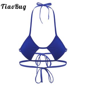 Bras TiaoBug Women Halter Rhombic Shape Cups Backless Self tie Mini Micro Bikini Bra Tops Female Solid Color Sexy Lingerie Bralette