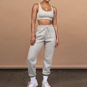 Fitnessstudio-Bekleidung, Sommer-Zweiteiler-Outfits, solide Athleisure, lässige, sportliche Loungewear-Sets für Damen, Tank-Top und Kordelzug-Hosen-Set, Sportbekleidung