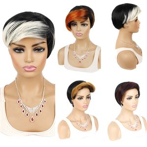 Short Mix Color Oblique Bangs Hair Wigs European and American Synthetic wig For Black Women's Cosplay Wigs