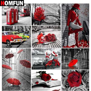 Homfunフルドリルダイヤモンド絵画「赤い傘バラの花」DIYラインストーン5Dダイヤモンド刺繍クロスステッチの装飾Q0805のDIY写真