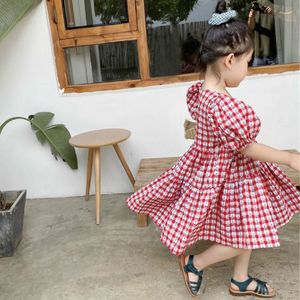 2021 Summer New Arrival Girls Fashion Plaid Dress Kids Design coreano Abiti Princess Dress Q0716