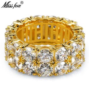 Hip Hop Mens Rings Classic 2 Row Big Diamond Crong Inställning Högkvalitativ Zircon Ring Typ 18K Guld Smycken