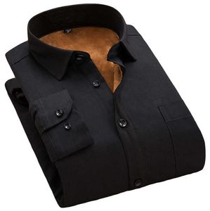 Мода зимняя мужская рубашка повседневная твердая полосатая теплая тепловая Camicia бренд черный белый синий блузка большой размер 8xL 7xL 6xL 5XL XXXXL 210609
