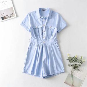 Damkläder Bomull Jumpsuits Playsuits Bodysuits Sommar Kortärmad Rompers Solid Casual Clothes 210531