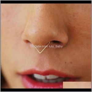 Rings & Studs Body Drop Delivery 2021 Nose Ring Handmade Triangle Surface Punk Charm Circular Tiny Septum Hoop Jewelry Grillz Fake Piercing N