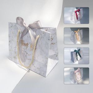Gift Wrap stks Dank u Bag Box Marmeren Patroon met Bowknot Decor Papierzakken Party Gunst Treat for Whiloft Birthday