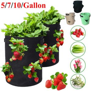 Jardim Outdoor Planting Crescer Saco Saco Morango Vertical Flor Herb Bolsa Raiz Respirável Vegetal Redondo Reusável Pot Plantador D30 210615