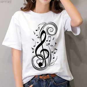 New Harajuku women's white T-shirt fashion creative Musical note printed T shirt summer casual shirt short-sleeved female Tshirt X0527