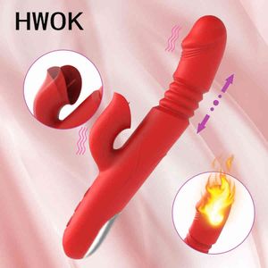 Hwok Uppvärmning Teleskopisk Kanin Vibrator Oral Tongue Licking G Spot Clitoris Stimulator Vuxen Sexleksaker för Kvinna Q0320