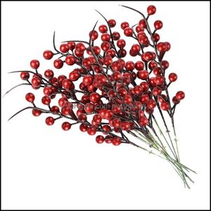 Decorative Wreaths Festive Party Supplies Home & Garden2021 20Pcs Artificial Red Berries Fake Flowers Fruits Berry Stems Crafts Floral Bouqu