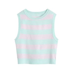 Lucykever Summer Fashion Paski Kamizelka Kamizelka Casual Słodka O-Neck Bez Rękawów Koszulka Kobieta Koreańska Solidna elegancka kobieta Topy 210521