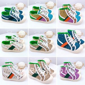 Kids Designer Casual Sneakers Tiger Childrens Tennis 1977 sneaker Girls Boys Tiger flower print ivory canvas linen fabric High Low Cut Fashion Shoes