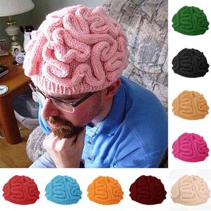 2021 Handmade Funny Brain Knitted Halloween Spoof Props Winter Hat Unisex And Children's Woolen Beanie Keep Warm Bonnet