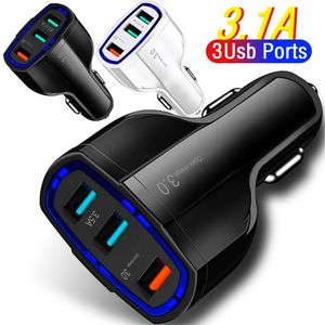 5V 3.1A 3Usb-порты Высокоскоростное USB-автомобильное зарядное устройство Автомобильные зарядные устройства Адаптер питания для Iphone 12 13 14 15 Pro max Samsung LG android телефон ПК