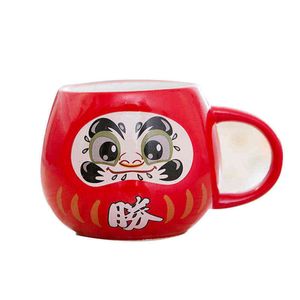 ハンドルのオフィスの飲酒幸福の創造的な日本のダルマ水のカップの赤い黒のセラミックのコーヒーカップ