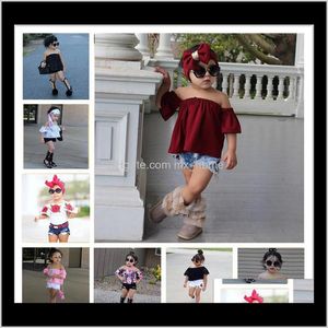 Estate Bambino Abbigliamento per bambini Stampa floreale 3D Senza maniche Ruffle Girocollo Pullover Magliette Denim Pantaloni con foro Set 77Jpn Set Iuo6Y