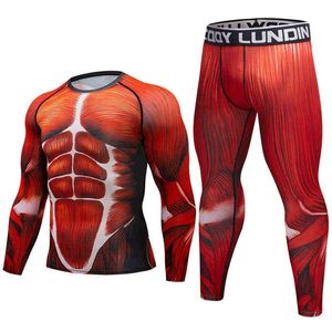 Совершенно новый мужской сжатие набор беговые колготки тренировки фитнес тренировки трексуит с длинными рукавами рубашки спортивный костюм Rashgard Kit Y1221