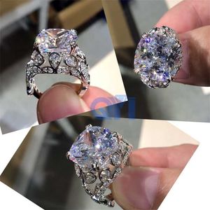 豪華な10 ctクッションカットシミュレートダイヤモンド婚約の結婚式925スターリングシルバーリングレディース非常に光沢211217