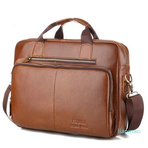 Genuine Leather Men Handbag Briefcase Laptop Messenger Bag Male Vintage Cowhide Natural Leather Shoulder Bags for Men Travel Bag