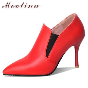 Kvinnor korta stövlar skor superhögklackade damer pekade tå stilett klackar ankel höst vit röd storlek 34-45 210517 gai